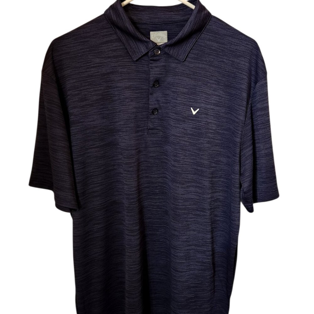 Callaway Opti Dri Golf Polo Shirt Mens Size Large Dark Blue Horizontal Striped